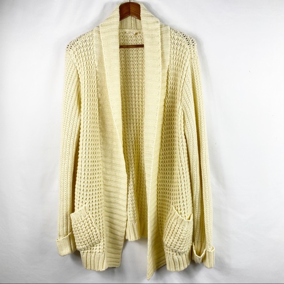 Tulle Sweaters - TULLE Cream Long Sleeve Open Cardigan in Large